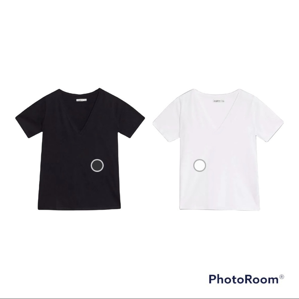 STRADIVARIUS v neck t-shirt multipack in white and black